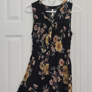 Black Floral Xhilaration Dress- Gold, peach, and pale pink flowers
